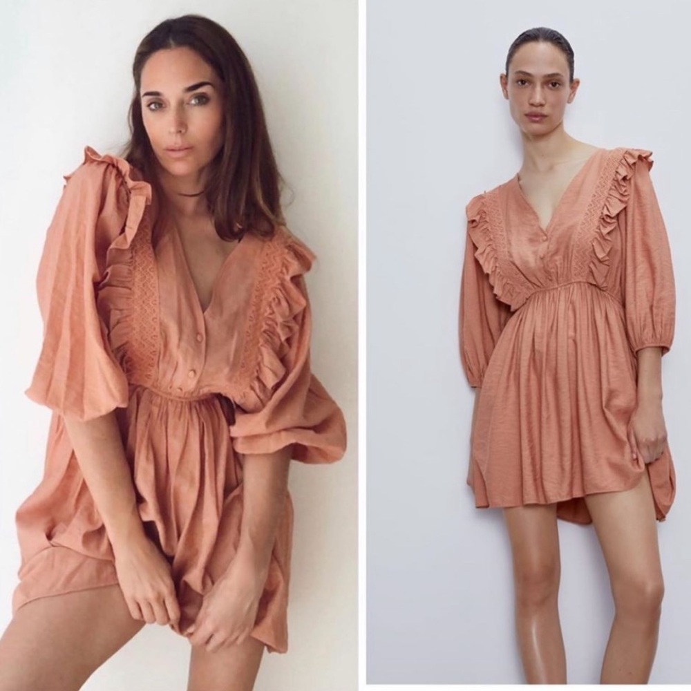 Zara Marsala ruffle sleeve coral dress size medium